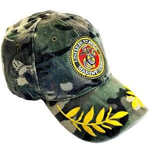 USMC Marine Corp Cap Vintage Camouflage RARE Officer Leaf Strap Back Vietnam